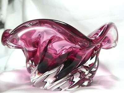 1970s Bohemian Josef Hospodka CHRIBSKA Czech Cranberry Art Glass Bowl MidCentury - Image 1 of 4