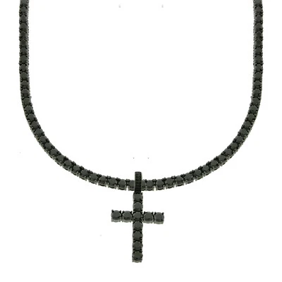 Collar de cadena de tenis de 4 mm con cruz de circonita cúbica bling enchapado en negro para hombre Foto 1 de 4