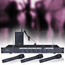Profi 4-Kanal Funk Mikrofon System inkl. Headset Funkmikrofon Karaoke Big Light