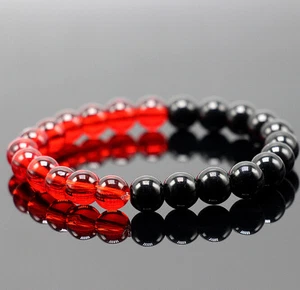 New Unisex Beaded Bracelets Lava Rock Stone Beads Black/Red Energy Bracelets - Bild 1 von 4