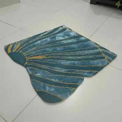 Blue And Gold Scandinavian Style Retro Hand Made Tufted Rug Living Room 2.6X8.5 - Image 1 of 4