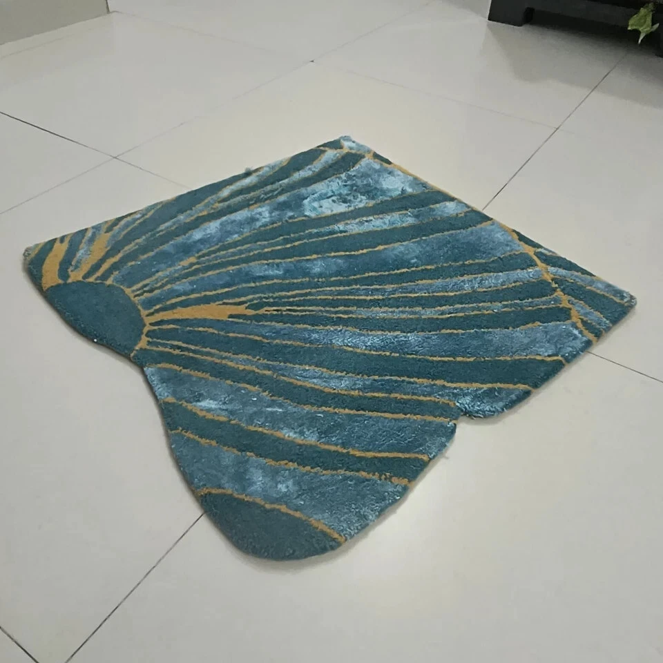 Blue And Gold Scandinavian Style Retro Hand Made Tufted Rug Living Room 2.6X8.5 - Image 1 of 4