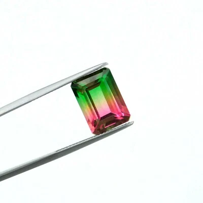 8 Carat Bi-Tourmaline Color Doublets Emerald Cut Faceted Loose Gemstone 14*10 MM - Image 1 of 3