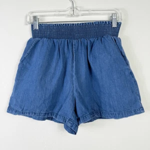 Pantalones cortos de mezclilla de cambray bolsa de papel de tiro alto lavado medio universal talla XS - Imagen 1 de 5