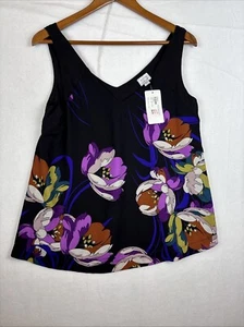 NWT Peyton Jensen women's bold floral Evereve Teddy Double V Tank Sleeveless - Picture 1 of 7