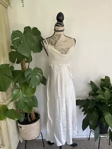 Vintage White Satin Cowl Neck Full Length maxi Slip Dress 10 Fairy Goth Gothic - Picture 1 of 15