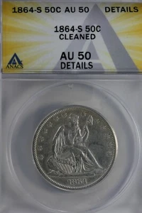 1864-S ANACS AU50 DETAILS CLEANED 1800's Half Dollar, Liberty Seated Half - Picture 1 of 2
