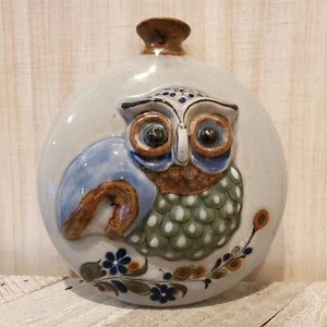 Azteca Mexican Art Pottery Stoneware Hand Painted Owl Vase Wall Pocket 5.25" - Picture 1 of 6