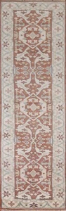 Geometric Oushak Indien Narrow Runner Rug 2' 6" x 9' 10" Handmade Wool Carpet - Picture 1 of 12