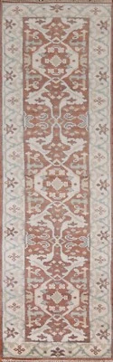 Geometric Oushak Indien Narrow Runner Rug 2' 6" x 9' 10" Handmade Wool Carpet - Image 1 of 4