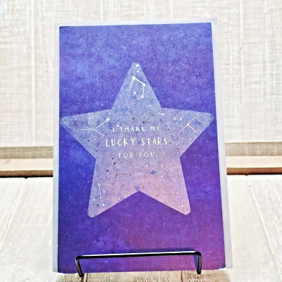 Tarjeta de agradecimiento American Greetings estrellas de la suerte azul plata verde en blanco por dentro Foto 1 de 4