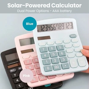 Dual Solar-Powered Calculator 12-Digit Digital Display Multifunctional Office - Picture 1 of 8