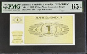 Slovenia 1 Tolar 1990 P 1s1 SPECIMEN GEM UNC PMG 65 EPQ - Picture 1 of 3