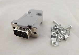 10x DB9 Male Plug 9Pin 2 Rows D-Sub Connector Grey Plastic Hood Cover Backshell - Picture 1 of 4