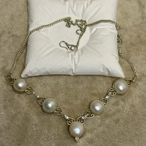 925 Silver Necklace with Large Round Pearls – Elegant Handmade Design - Picture 1 of 5