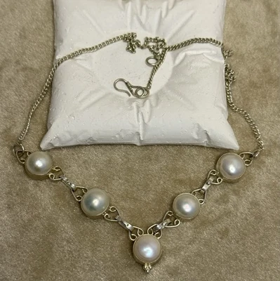 925 Silver Necklace with Large Round Pearls – Elegant Handmade Design - Image 1 of 4