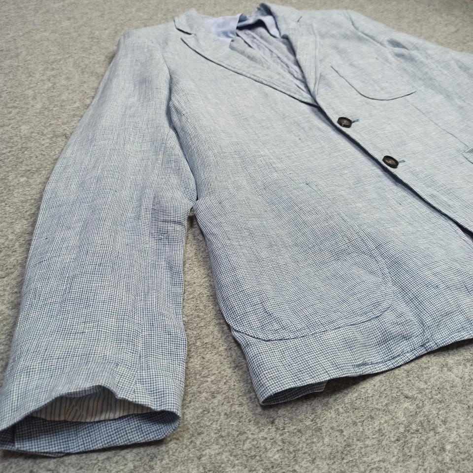 Hommes 100% Lin Veste Blazer 50 ( Pour EU-48 UK-38) Bleu Poule Manteau Sport - Photo 1/4