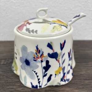 Retired Anthropologie Jen Garrido Wildflower Study Sugar Bowl w/ Lid & Spoon - Picture 1 of 18