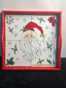 Vintage JC Penney Santa Claus Tile Serving Tray 13x13 Red Christmas Decorative - Picture 1 of 4