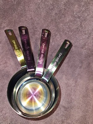 Lote de 4 vasos medidores iridiscentes de acero inoxidable Foto 1 de 4