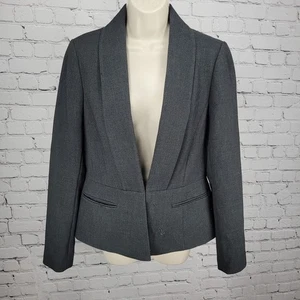 Ann Taylor Grey Hook & Loop Shawl Lapel Lined Stretch Suit Jacket 8 - Picture 1 of 14