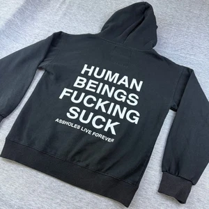 A**holes Live Forever "Humans F'n Suck" Funny Slogan Mens Hoodie Small - Picture 1 of 5