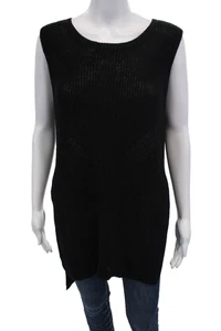Christopher Fischer Womens Sleeveless Open Knit Side Slit Top Black Size Medium - Picture 1 of 6