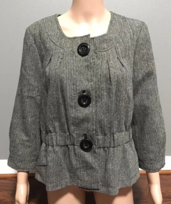 Ambition Blazer Jacket Womens Size XL Grey Black 3/4 Sleeves Button Up Business - Image 1 of 4