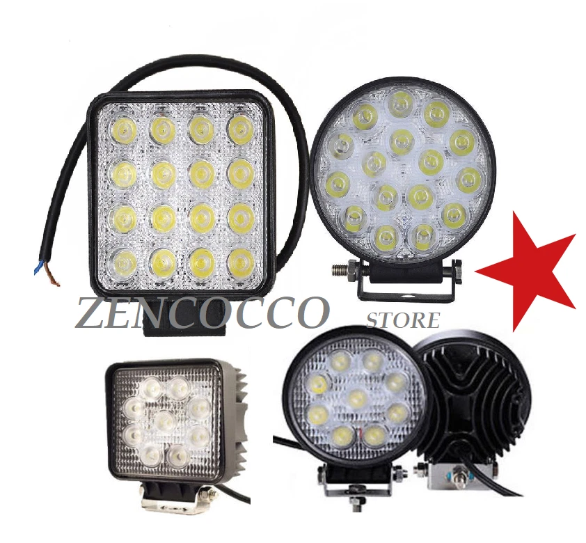 FARO 48w 16 LED 42w 14 LED 27w 9 LED TONDO-QUADRATO x AUTO JEEP BARCA 12V ip67 - Immagine 1 di 1