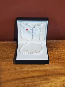 New Macy's Sterling Silver Cultured Freshwater Pearl Necklace & Stud Earring Set - Picture 1 of 2