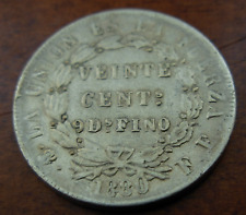 Bolivia 1880 Silver 20 Centavos AU