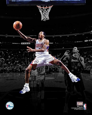 Allen Iverson Philadelphia 76ers Unsigned Reverse Layup Spotlight Photograph Cover