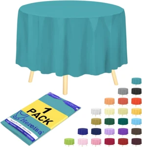 1-Pack Premium Plastic Tablecloth 84In. round Plastic Table Cover -Aqua - Picture 1 of 12