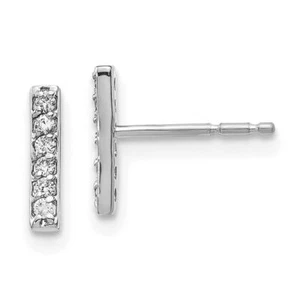 10K Solid White Gold Diamond Bar Dangle Line Stud Earrings - Picture 1 of 3