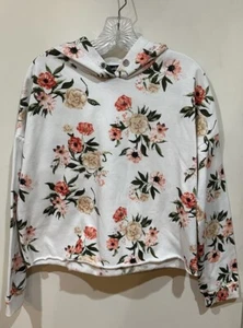 Felpa con cappuccio Justify Juniors cropped bianca rosa e rossa floreale LS taglia L - Foto 1 di 6