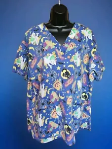 Crest Halloween Ladies XL Scrub Top Ghost Witches Pumpkins Bats Spiders - Picture 1 of 8
