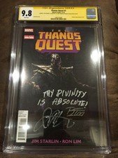 THANOS QUEST #1 CGC 9.8 SIGNED RON LIM & RARE QUOTE BY JIM STARLIN (MARVEL 2012)