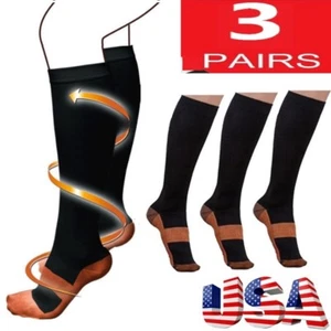 (3 Pairs) Copper Infused Compression Socks 20-30mmHg Graduated Mens Womens S-XXL - Picture 1 of 19