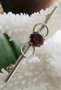 Vtg 1960s - 70s Modernist 835 Sterling Silver Garnet 1.75” Brooch Pin - Picture 1 of 4