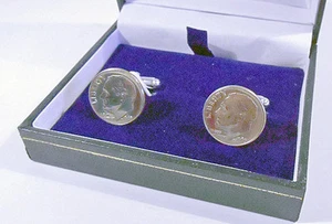 Pair Genuine 1965 USA One Dime Cufflinks - Foto 1 di 6