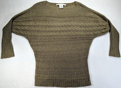 MAX STUDIO Women's/Jr's Sweater Top sz S Green Gold Thread Wide Neck Long Slv - Image 1 of 4