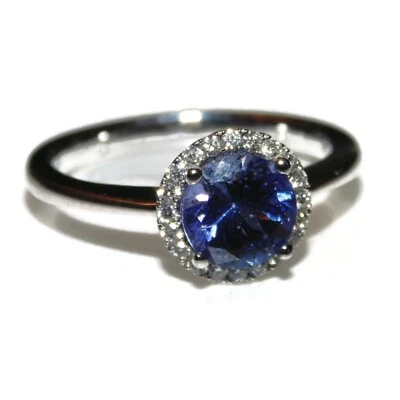 1.01 carat Tanzanite Diamonds Halo Engagement Ring 18k White Gold Jewelry 750 - Image 1 of 4