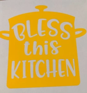 Pegatina de calcomanía de cocina Bless This amarillo dorado decoración del hogar - Imagen 1 de 2