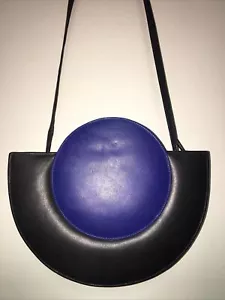 Safi Vintage Azul Círculo Cuero Negro Medio Círculo Bandolera Monedero Cremallera Talla M - Imagen 1 de 20