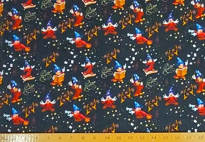 DISNEY MICKEY MOUSE FANTASIA Sorcerer Lycra Spandex Knit Fabric 42" l x 56" w ++ - Image 1 of 4