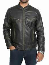 URBAN Men's Authentic Sheepskin Leather Stylish Jacket Biker Black Slim Fit Coat