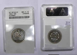 1844 SEATED DIME ANACS VF DETAIL RARE DATE INV#330-B7 - Picture 1 of 1