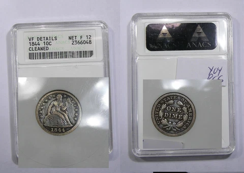 1844 SEATED DIME ANACS VF DETAIL RARE DATE INV#330-B7 Cover