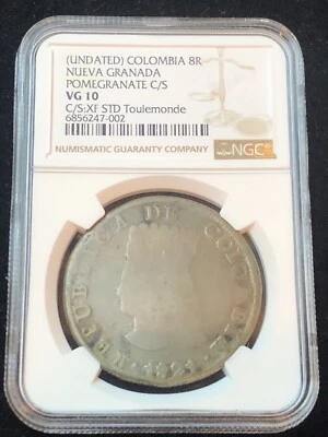 SASA 1821 Colombia 8 Reales Cundinamarca Ngc Vg10 Pomegranate CS Xf Standard - Image 1 of 4