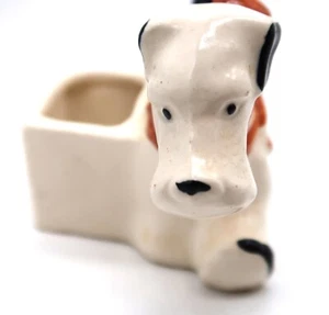 Vintage besetztes Japan Scotty niedlicher Welpe Hund Pflanzgefäß Zahnstocher Halter - Bild 1 von 14